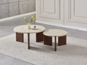 table basse effet travertin duo pieds noyer ZORA