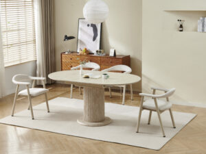 Table a manger effet travertin SOFIA plateau ouvert